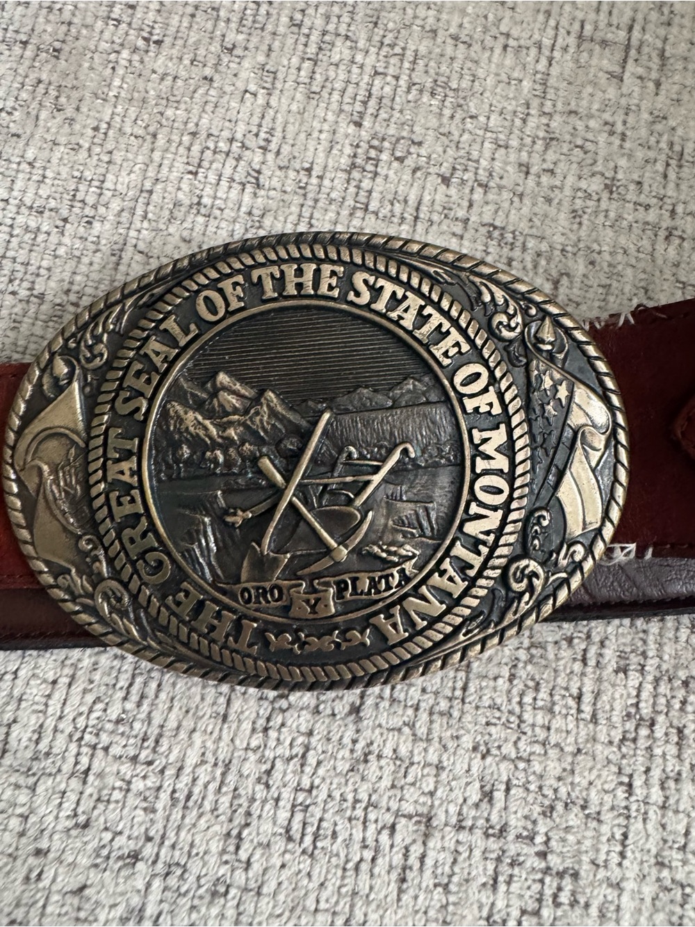 Vintage Tony Lama Montana State Solid Brass Oval Belt Buckle